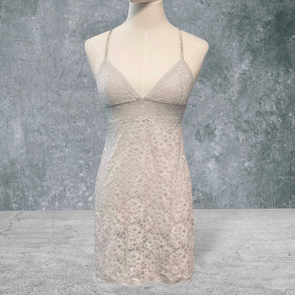Victoria's Secret Floral Lace Chemise Slip Dress Light Gray XS